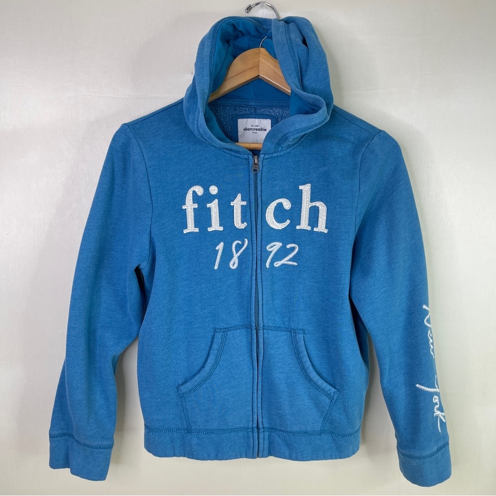 Abercrombie & Fitch Ocean Blue Graphic Full Zip Kids Hoodie Size 15/16